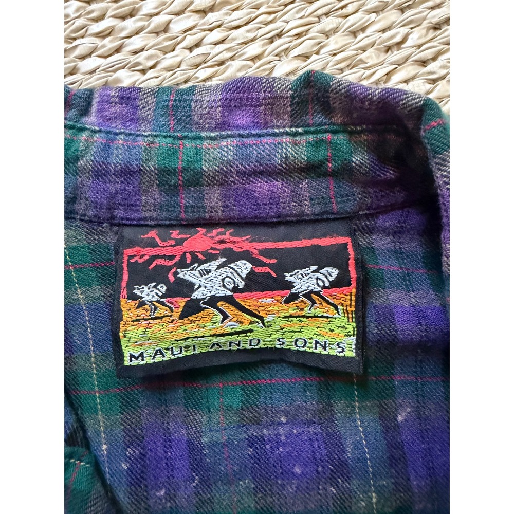 Maui‎ and Sons grunge surfer vintage Plaid Short Sleeve Button Down Shirt Large - Picture 6 of 8